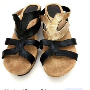 Modzori Reversible Leather Alexa Slide Pearl Gold/ Black Size 10